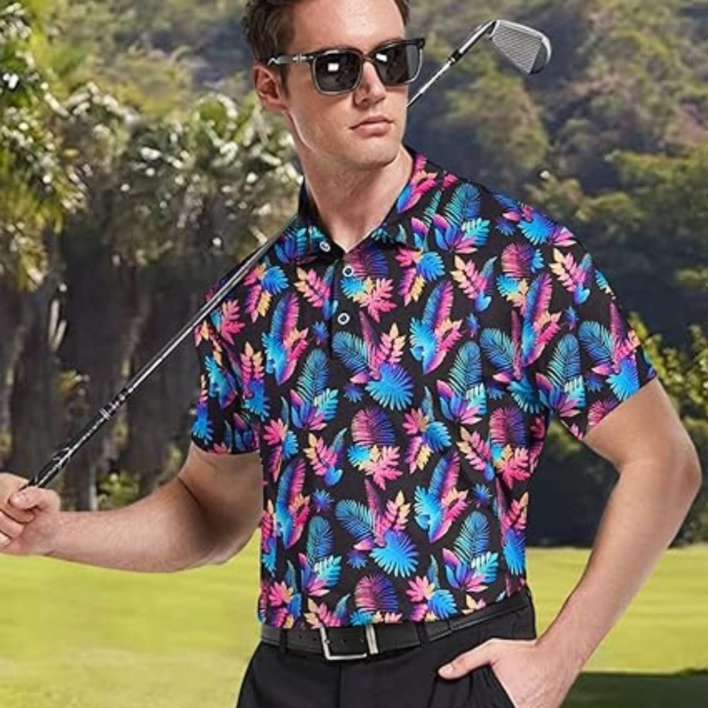 NEW Men Sz 2X Colorful Stretchy Moisture Wicking Athletic Performance Polo Shirt